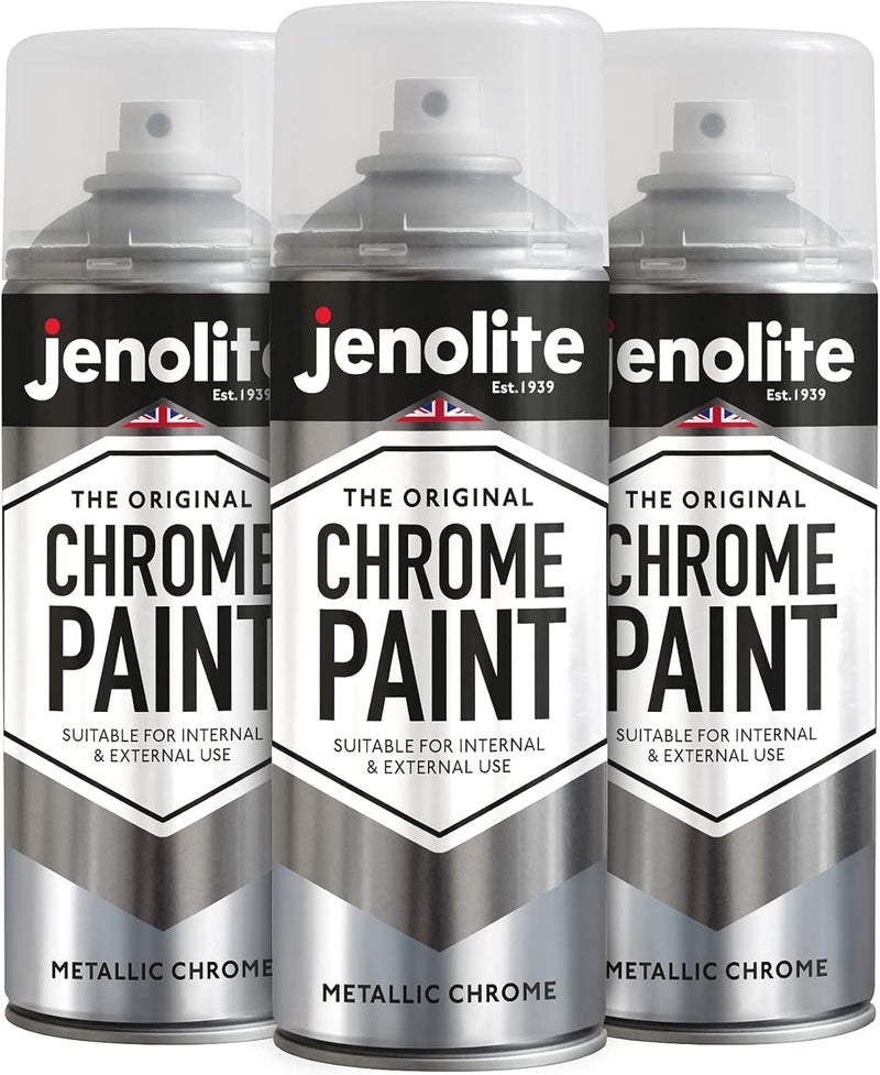 JENOLITE طلاء رذاذ كروم - لمسة نهائية كرومية ناعمة - طلاء متعدد الأسطح للمعادن والبلاستيك والمزيد - مناسب للاستخدام الداخلي والخارجي - 3x400 مل (3x13.52 أونصة) - Image 1